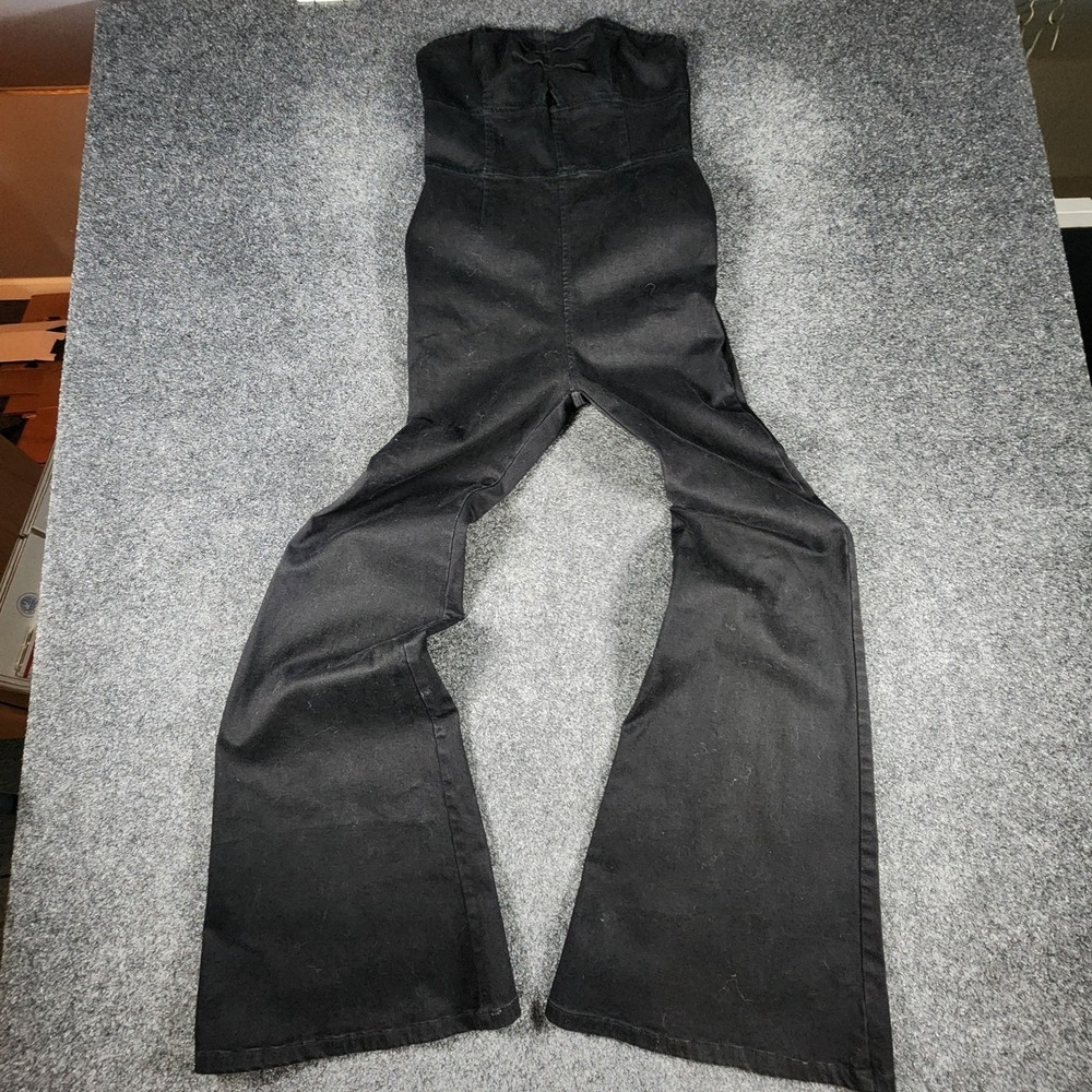 Free People Black‎ Denim Strapless Flare Leg Jumpsuit Sweetheart Cutout Size 4